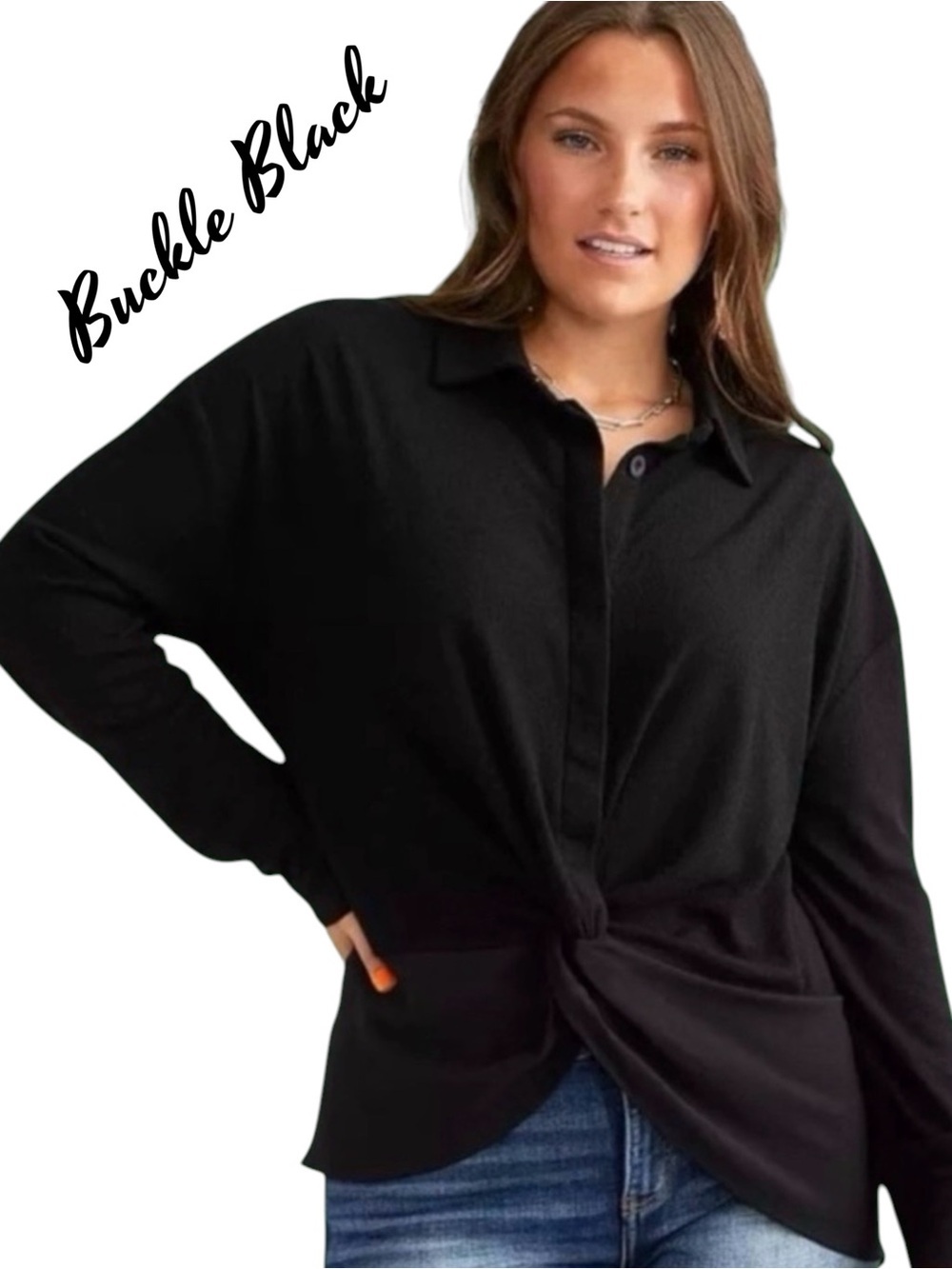 🌺BUCKLE BLACK PIECED KNIT BLOUSE